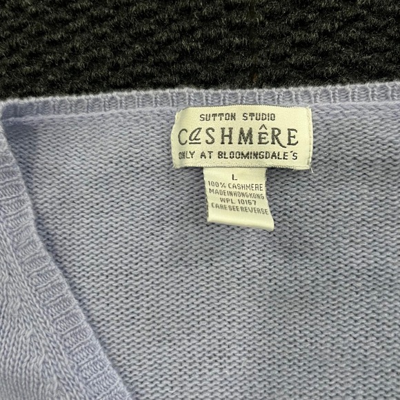 Sutton Studio Cashmere Cardigan Light Blue V Neck Button Front Women's Size L - Picture 2 of 5